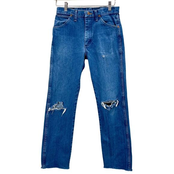 Vintage 90s Wranglers Jeans Raw Hem Faded Distressed Denim Straight Leg 30x31 - Picture 1 of 9